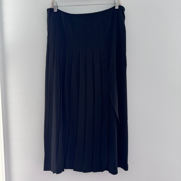 Nordstrom Open Edit Pleated Large Black‎ Pleated Slit Hem Midi Skirt - Picture 8 of 8